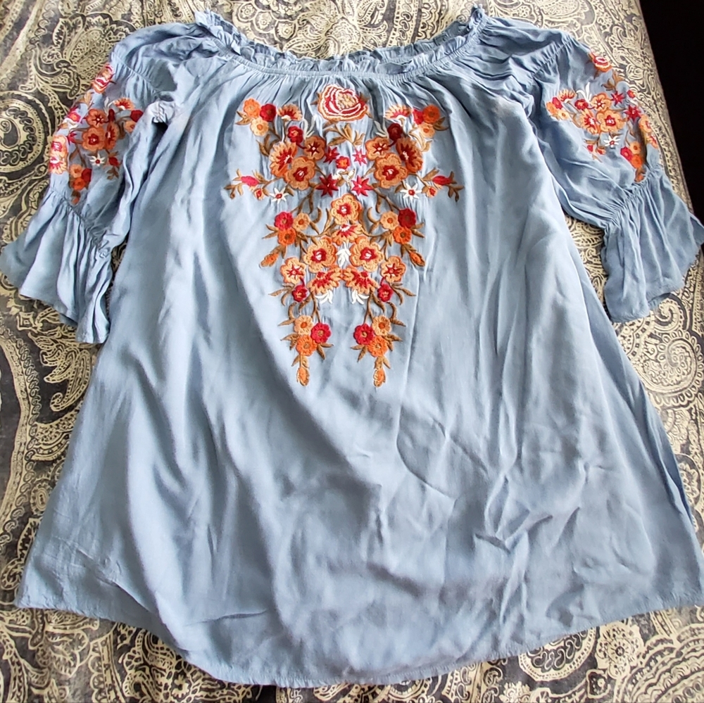 Blue embroidered tunic